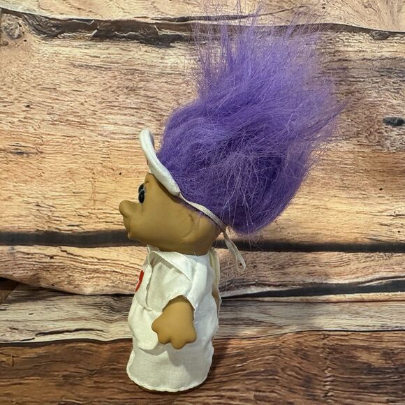 Vintage TNT Nurse Troll Doll Purple Hair Red Cross Uniform Hat 4.5” Toy Figure - Picture 4 of 5